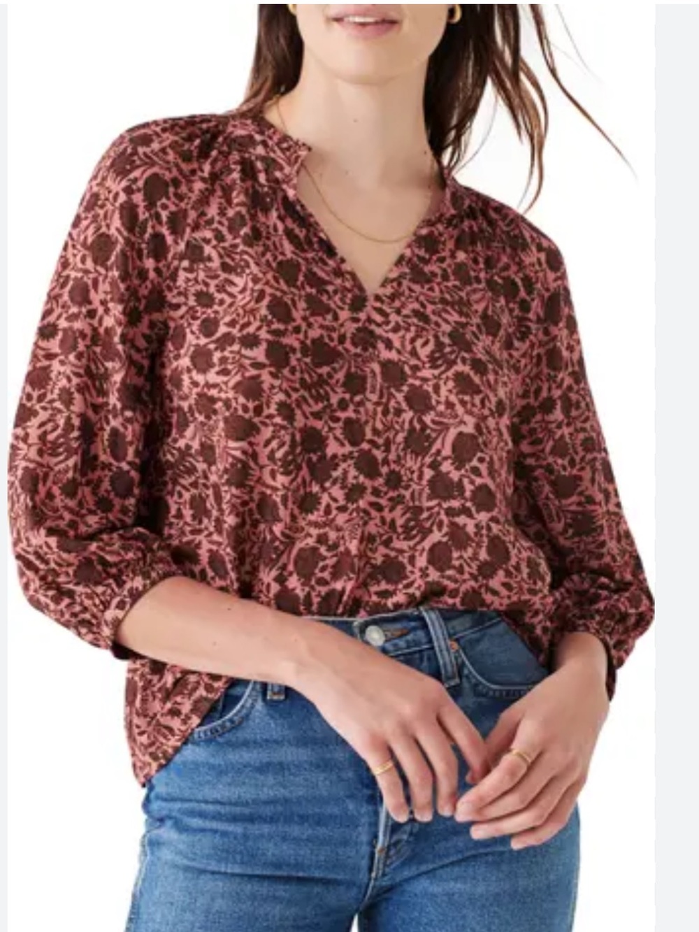Faherty Montserrat Floral Viscose 3/4 Sleeve V Neck Portia Blouse Top Sz. S